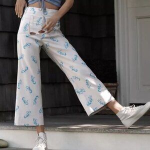 Maeve by Anthropologie Colette Blue Lobster Wide Leg Cropped Pants, Size 31